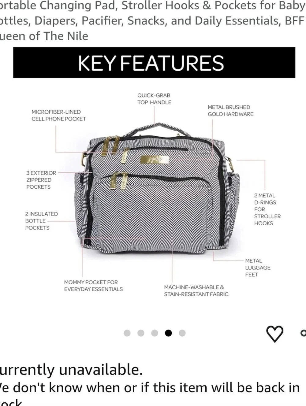 Ju-Ju-Be Queen of The Nile Black and White Chevron Cnvertible Diaper Bag